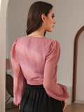 Buy SHEIN Modely Swiss Dot Surplice Front Tie Side Blouse in Pakistan