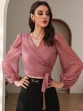 Buy SHEIN Modely Swiss Dot Surplice Front Tie Side Blouse in Pakistan