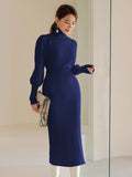 Buy SHEIN Modely Turtle Neck Gigot Sleeve Belted Sweater Dress in Pakistan