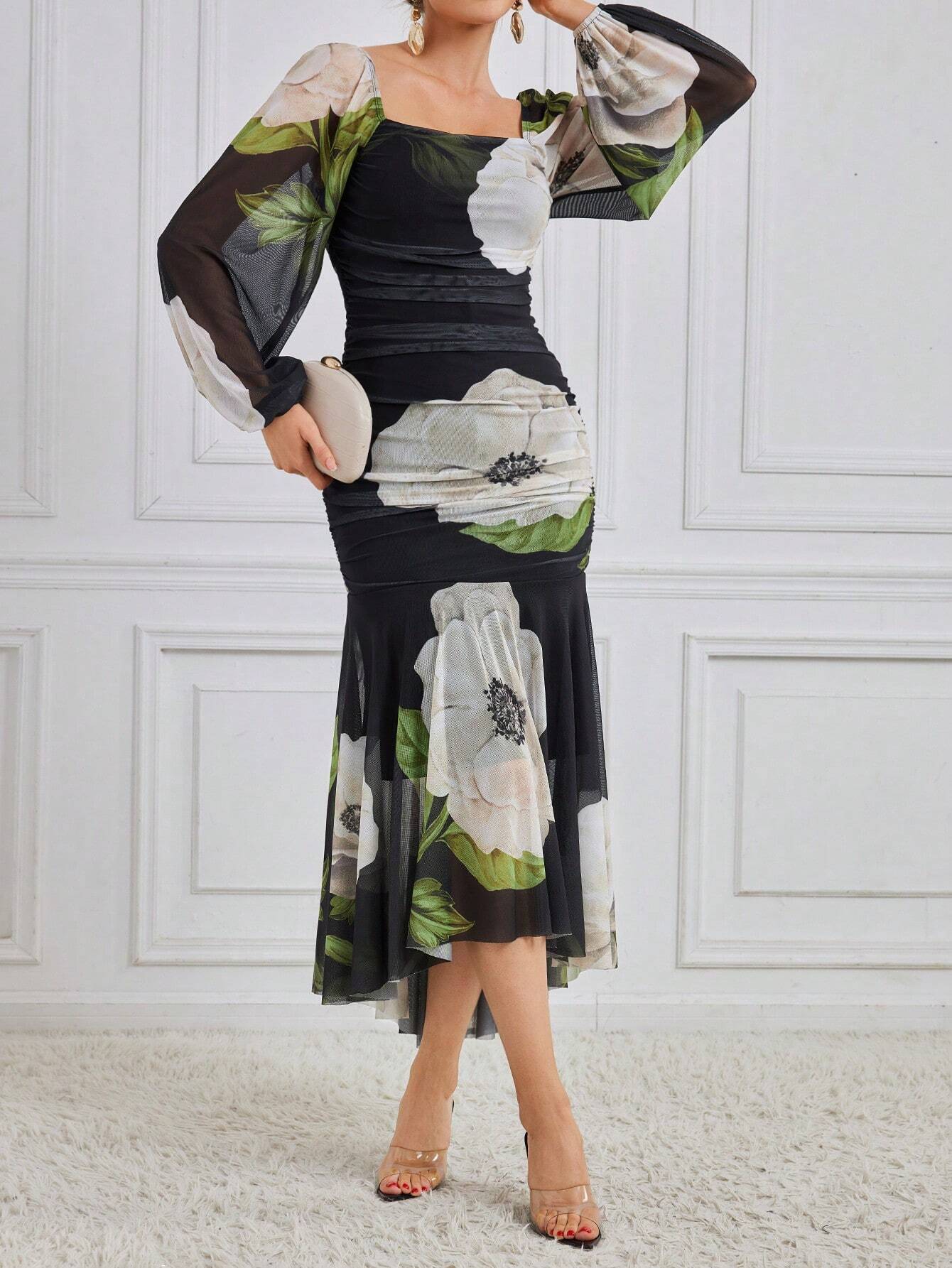 Buy SHEIN Modely Women'S Square Neckline Flower Printed Dress in Pakistan