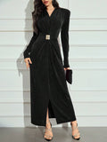 Buy SHEIN Modely Women Elegant Metal Accent Waist Fitted Long Sleeve Dress in Pakistan