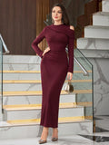 Buy SHEIN Modely Women's Asymmetrical One Shoulder Ruched Waist Long Sleeve Dress in Pakistan