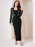 Buy SHEIN Modely Women's Color Block Square Neck Slim Fit Dress in Pakistan