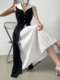 Buy SHEIN Modely Women's Elegant Contrast Color Pleated Sleeveless Dress For Summer in Pakistan