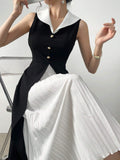 Buy SHEIN Modely Women's Elegant Contrast Color Pleated Sleeveless Dress For Summer in Pakistan
