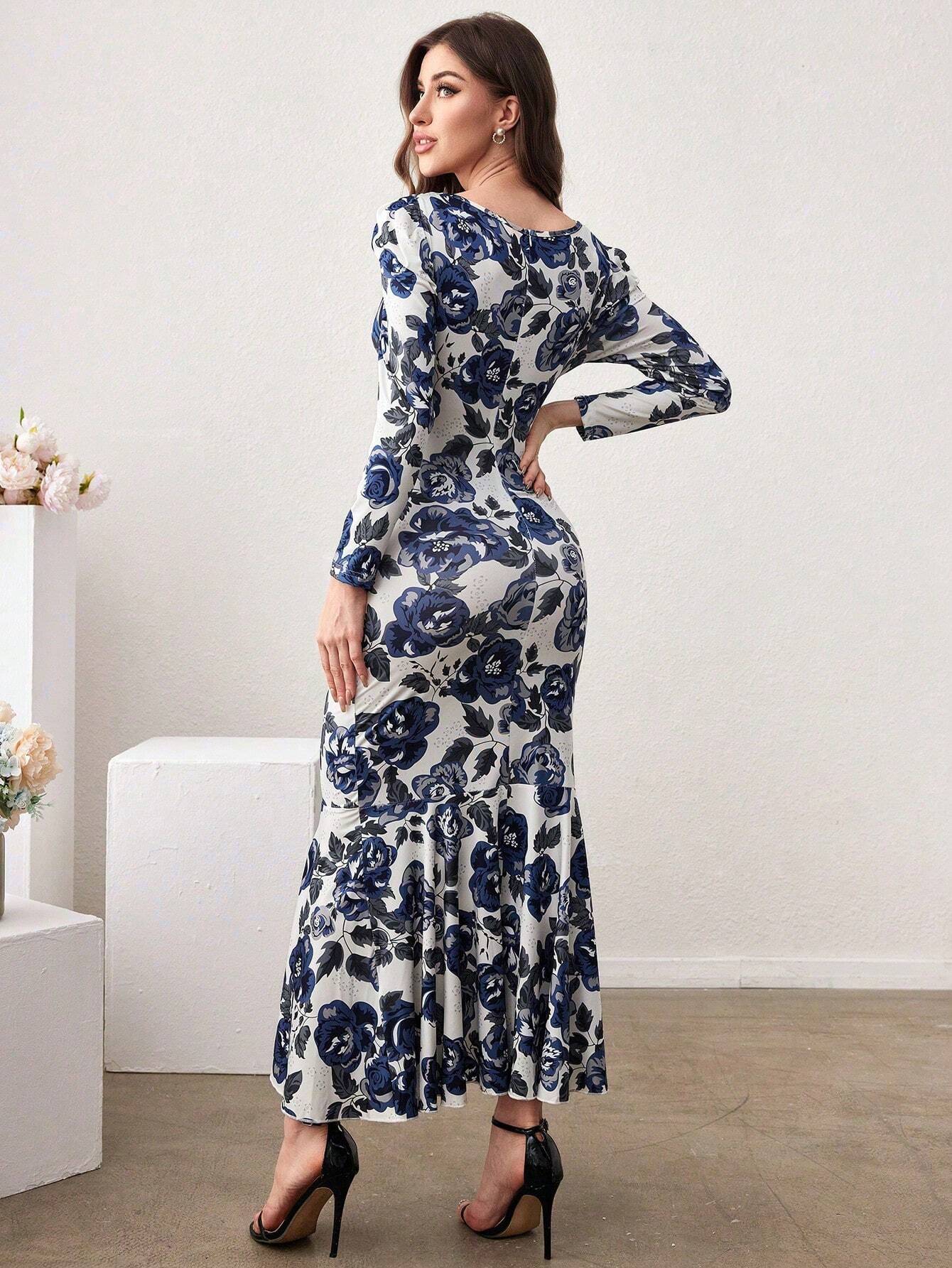 Buy SHEIN Modely Women's Full Bloom Floral Print Mermaid Dress in Pakistan