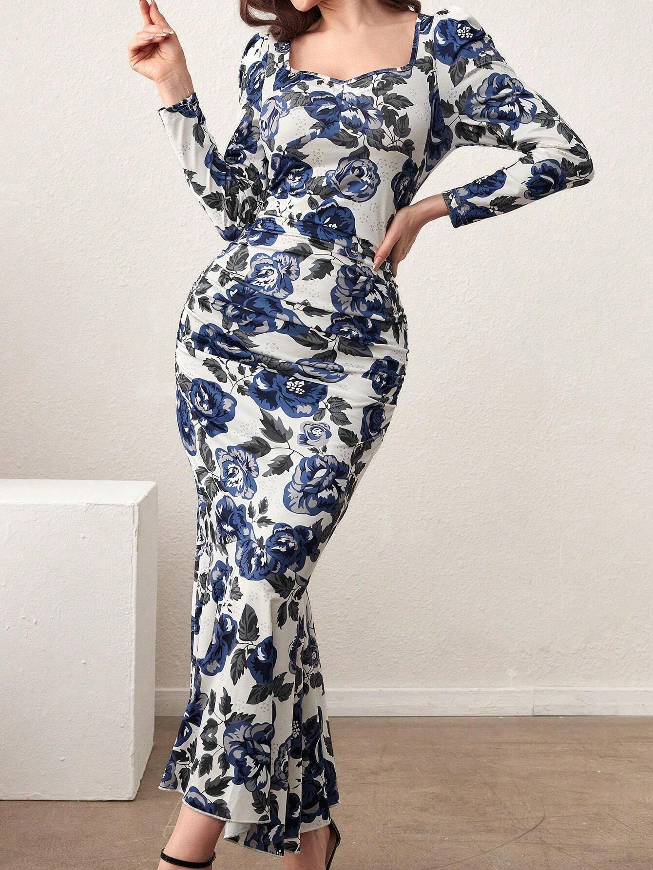 Buy SHEIN Modely Women's Full Bloom Floral Print Mermaid Dress in Pakistan