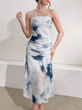 Buy SHEIN Modely Women's Ink Printed Spaghetti Strap Dress And Jacket Two Piece Set in Pakistan