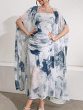 Buy SHEIN Modely Women's Ink Printed Spaghetti Strap Dress And Jacket Two Piece Set in Pakistan