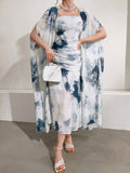 Buy SHEIN Modely Women's Ink Printed Spaghetti Strap Dress And Jacket Two Piece Set in Pakistan