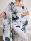 Buy SHEIN Modely Women's Ink Printed Spaghetti Strap Dress And Jacket Two Piece Set in Pakistan
