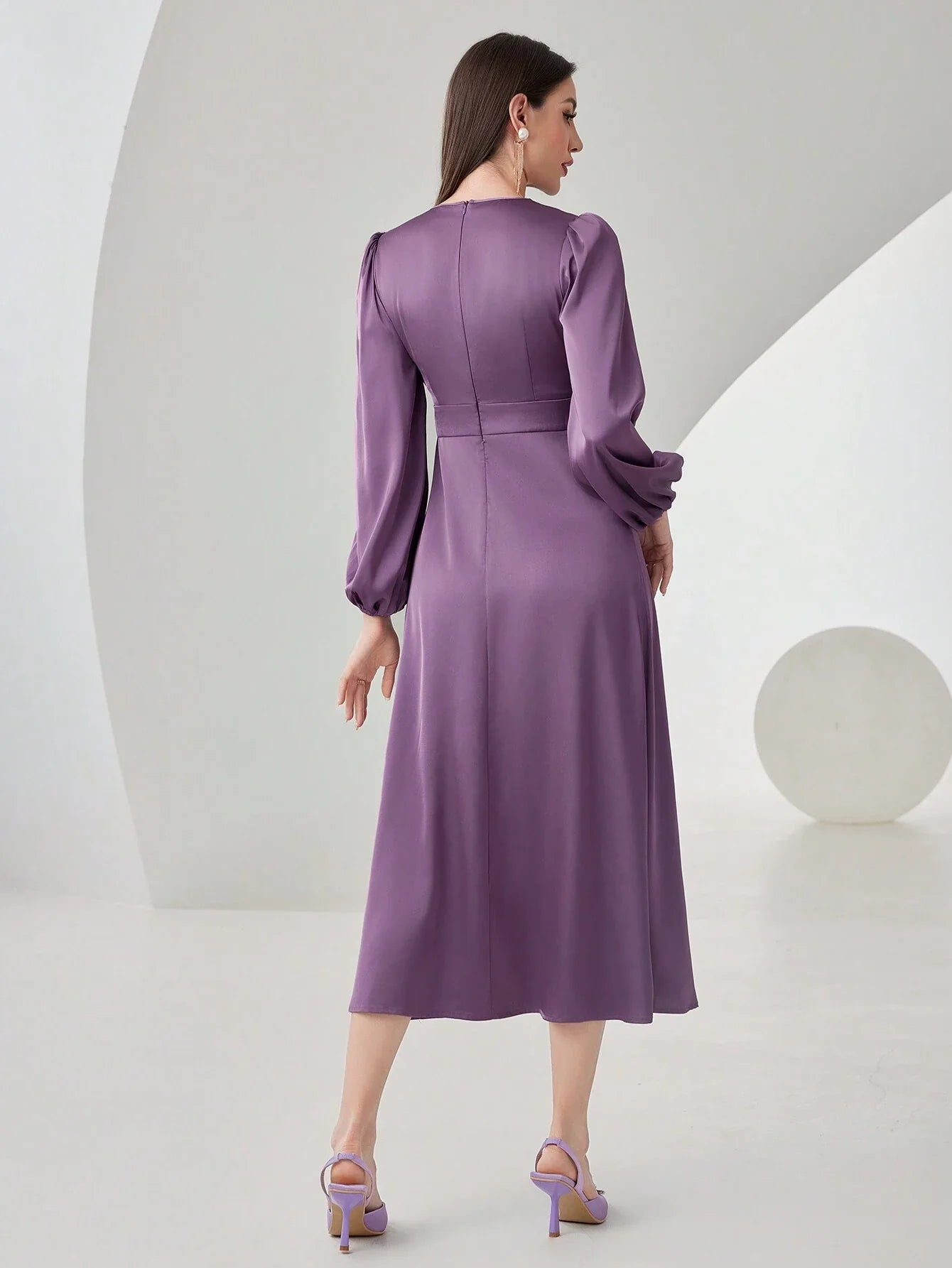 Buy SHEIN Modely Women's Lantern Sleeve Ruffle Hem Dress in Pakistan