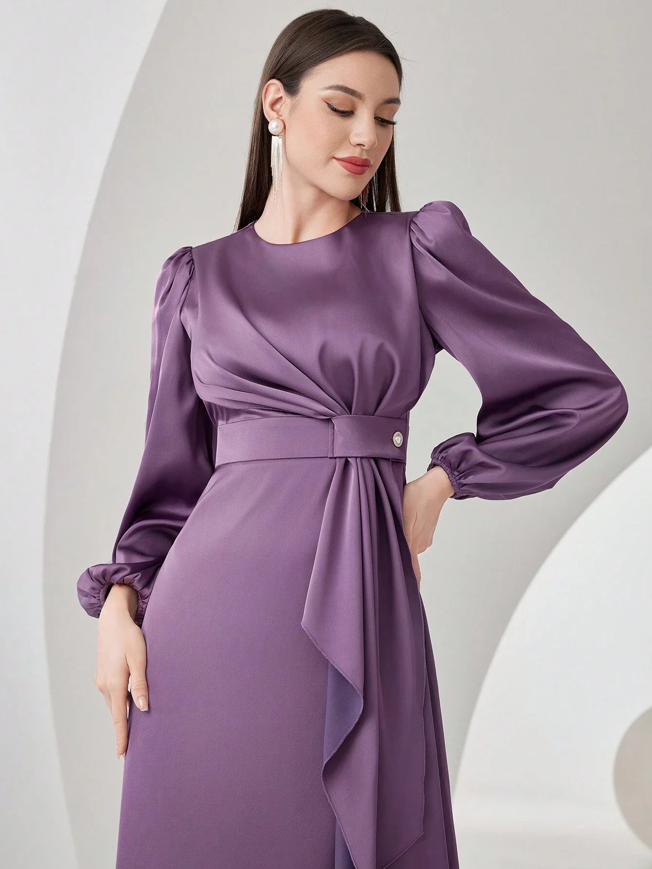 Buy SHEIN Modely Women's Lantern Sleeve Ruffle Hem Dress in Pakistan