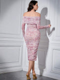 Buy SHEIN Modely Women's Off-Shoulder Floral Pattern Fitted Dress With Ruffles in Pakistan