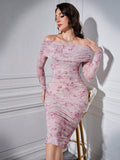 Buy SHEIN Modely Women's Off-Shoulder Floral Pattern Fitted Dress With Ruffles in Pakistan