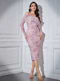 Buy SHEIN Modely Women's Off-Shoulder Floral Pattern Fitted Dress With Ruffles in Pakistan