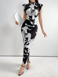 Buy SHEIN Modely Women's Printed Slim-Fit Arabian Robe Dress With Side Slit in Pakistan