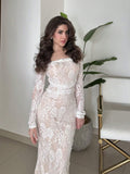 Buy SHEIN Modely Women's Solid Color Elegant Lace Decorated Long Sleeve Dress in Pakistan