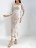 Buy SHEIN Modely Women's Solid Color Elegant Lace Decorated Long Sleeve Dress in Pakistan