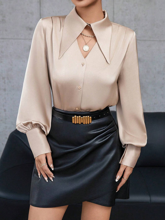 Buy SHEIN Modichic Solid Color Long-sleeved Shirt With Hollow Button Placket On The Front in Pakistan