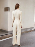 Buy SHEIN Modichic Women's Elegant Commuter All-Match Lapel Metal Button Cinched Waist Long Sleeve Jumpsuit in Pakistan