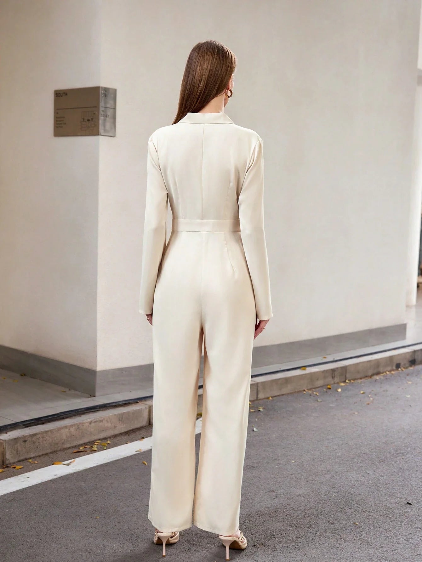 Buy SHEIN Modichic Women's Elegant Commuter All-Match Lapel Metal Button Cinched Waist Long Sleeve Jumpsuit in Pakistan