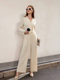 Buy SHEIN Modichic Women's Elegant Commuter All-Match Lapel Metal Button Cinched Waist Long Sleeve Jumpsuit in Pakistan