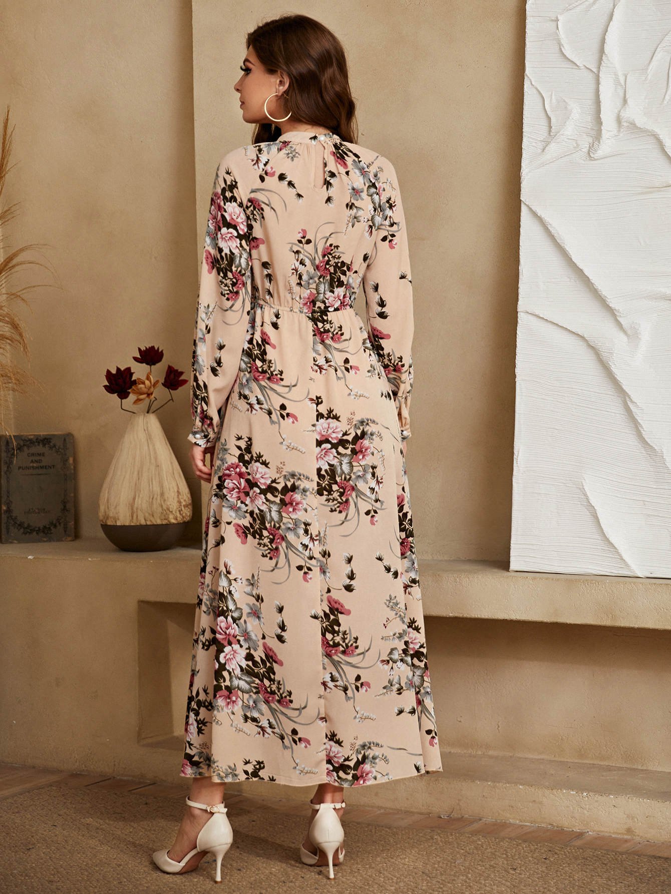 Buy SHEIN Mulvari Allover Floral Mock Neck Keyhole Back Dress in Pakistan