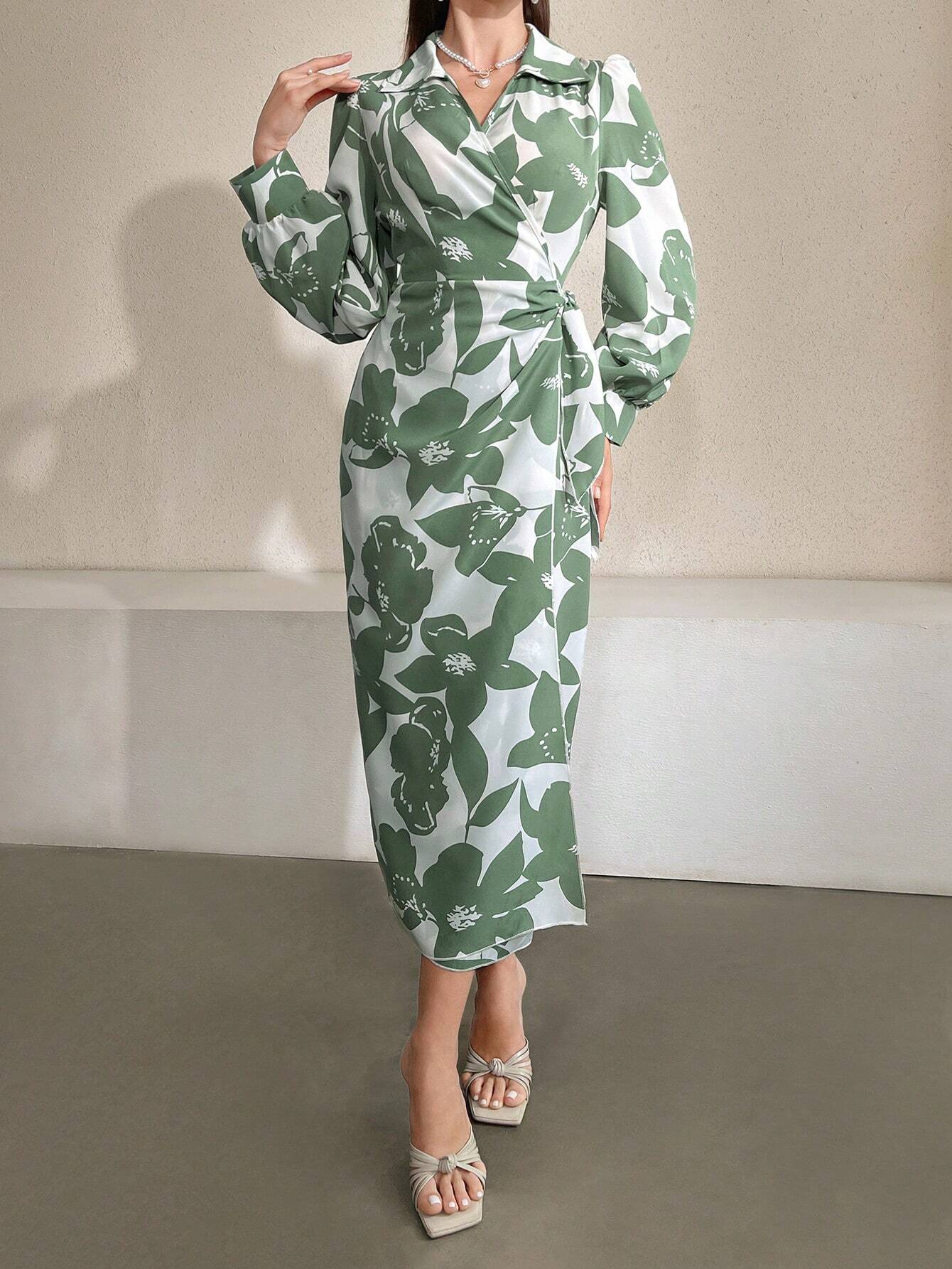 Buy SHEIN Mulvari Floral Printed V-Neck Wrap Style Fitted Dress in Pakistan