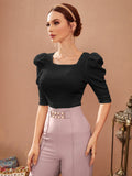 Buy SHEIN Mulvari Puff Sleeve Square Neck Tee in Pakistan