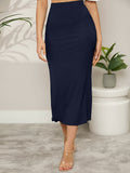 Buy SHEIN Mulvari Ribbed Knit Lettuce Trim Bodycon Skirt in Pakistan