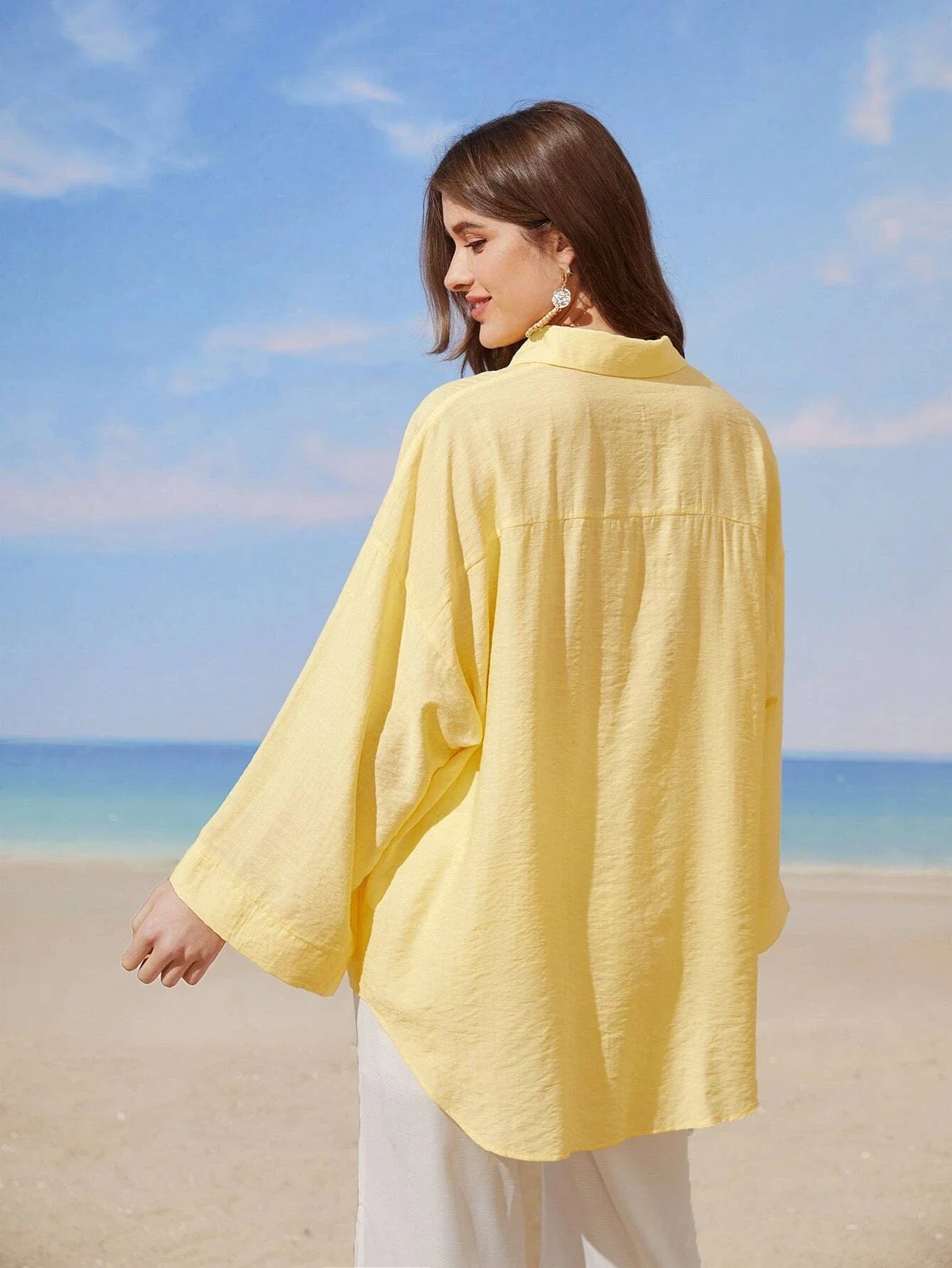 Buy SHEIN Mulvari Solid Drop Shoulder Shirt in Pakistan