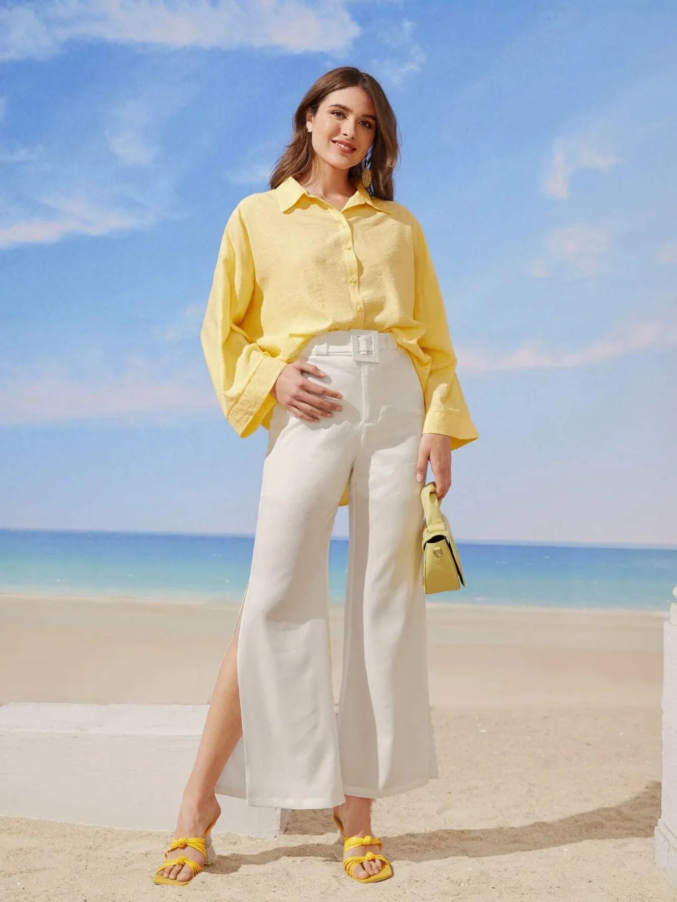 Buy SHEIN Mulvari Solid Drop Shoulder Shirt in Pakistan