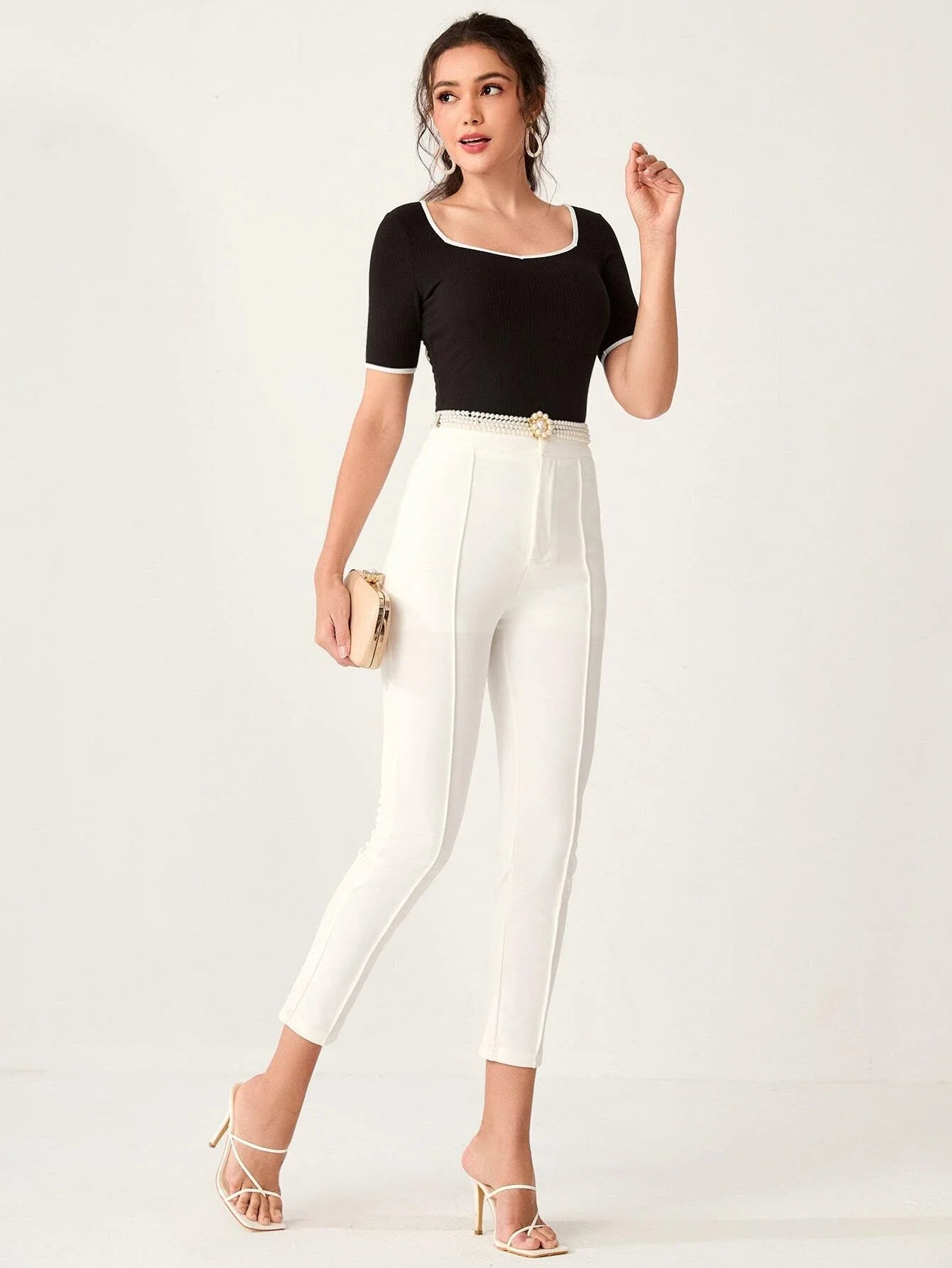 Buy SHEIN Mulvari Sweetheart Neck Ringer Tee in Pakistan
