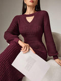 Buy SHEIN Mulvari Women Casual Solid Color Hollow Out Lantern Sleeve Slim Fit Maxi Sweater Dress in Pakistan