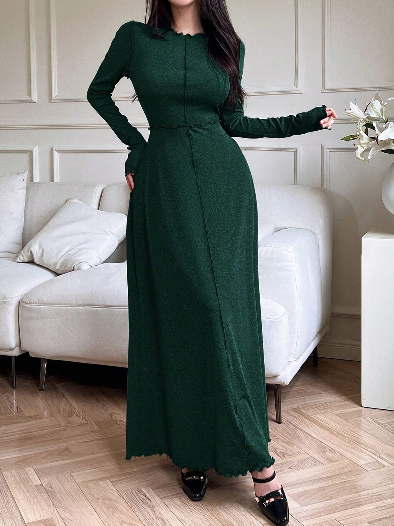 Buy SHEIN Mulvari Women Elegant Solid Color Long Dress, Autumn in Pakistan