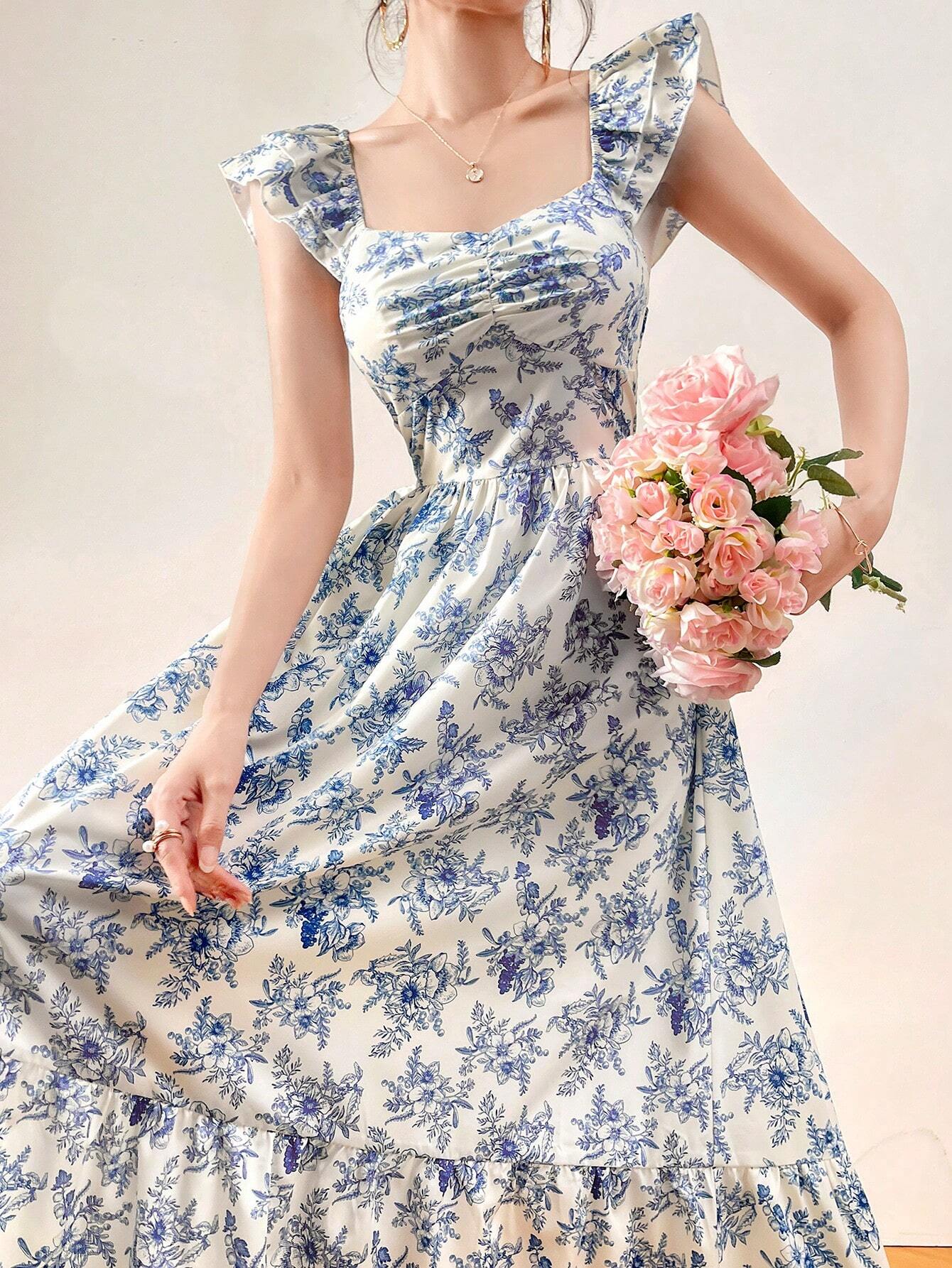 Buy SHEIN Mulvari Women's Fashionable Floral Print Batwing Sleeve Dress in Pakistan