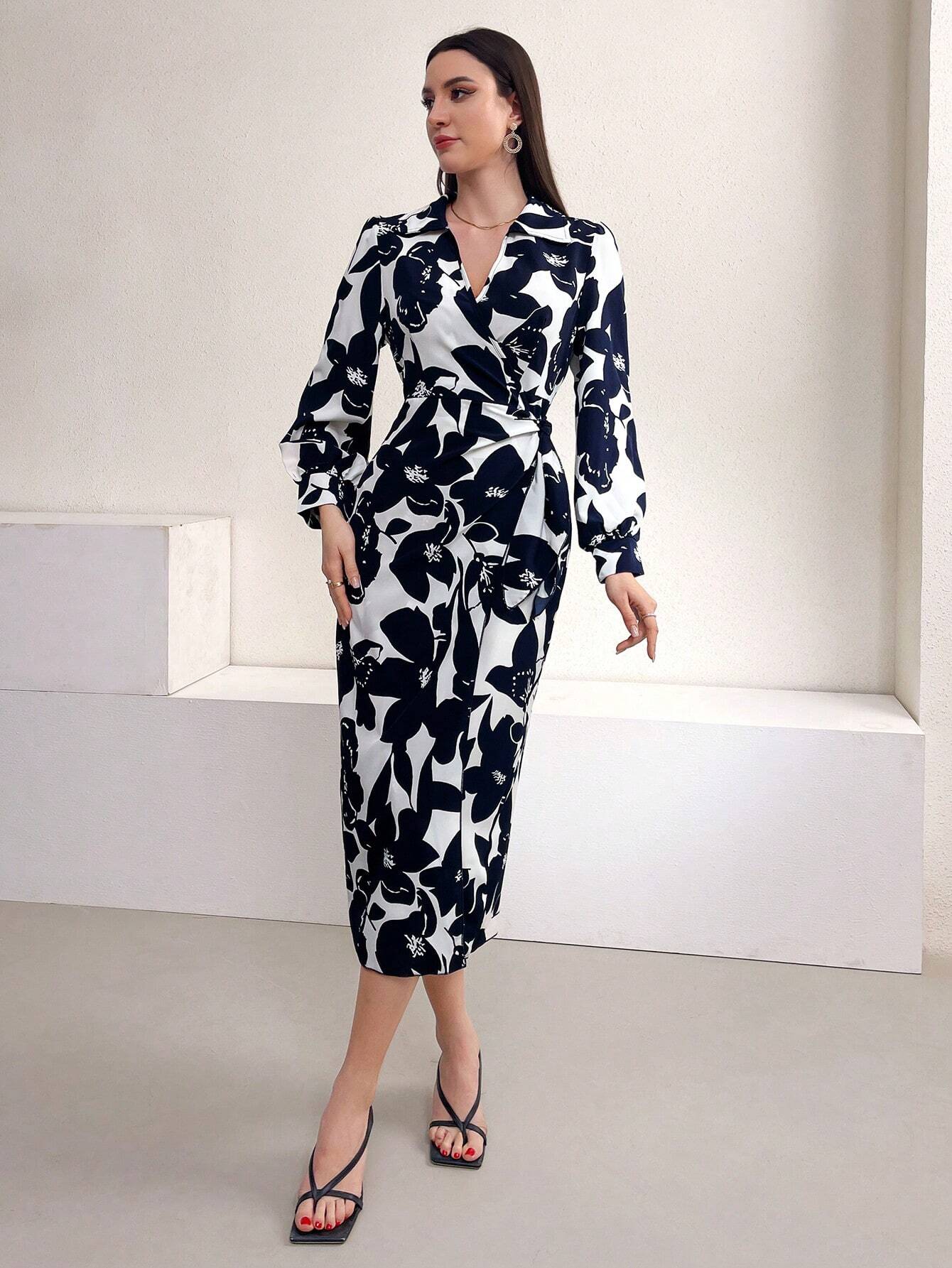 Buy SHEIN Mulvari Women's Floral Print Lantern Sleeve Dress in Pakistan
