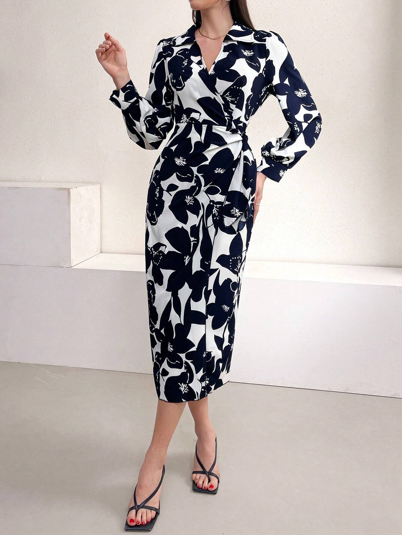 Buy SHEIN Mulvari Women's Floral Print Lantern Sleeve Dress in Pakistan