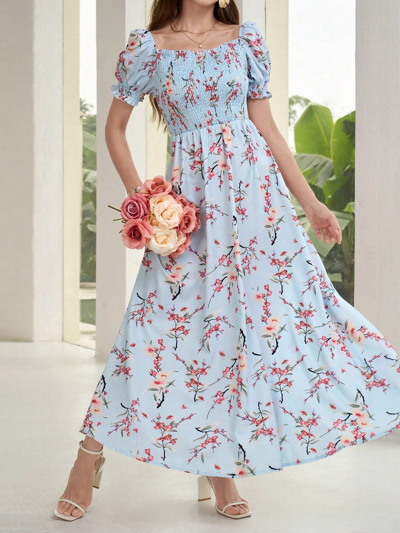 Buy SHEIN Mulvari Women's Floral Print Short Sleeve Vacation Style Dress in Pakistan