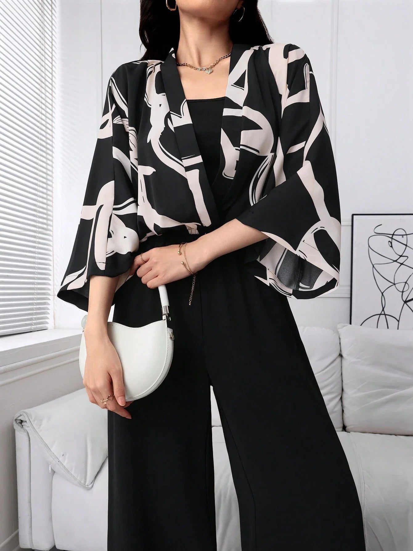 Buy SHEIN Mulvari Women's Random Print Top, Solid Color Camisole, And Jumpsuit 3-Piece Set in Pakistan