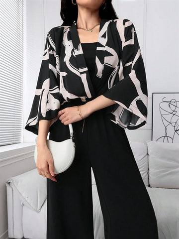 Buy SHEIN Mulvari Women's Random Print Top, Solid Color Camisole, And Jumpsuit 3-Piece Set in Pakistan