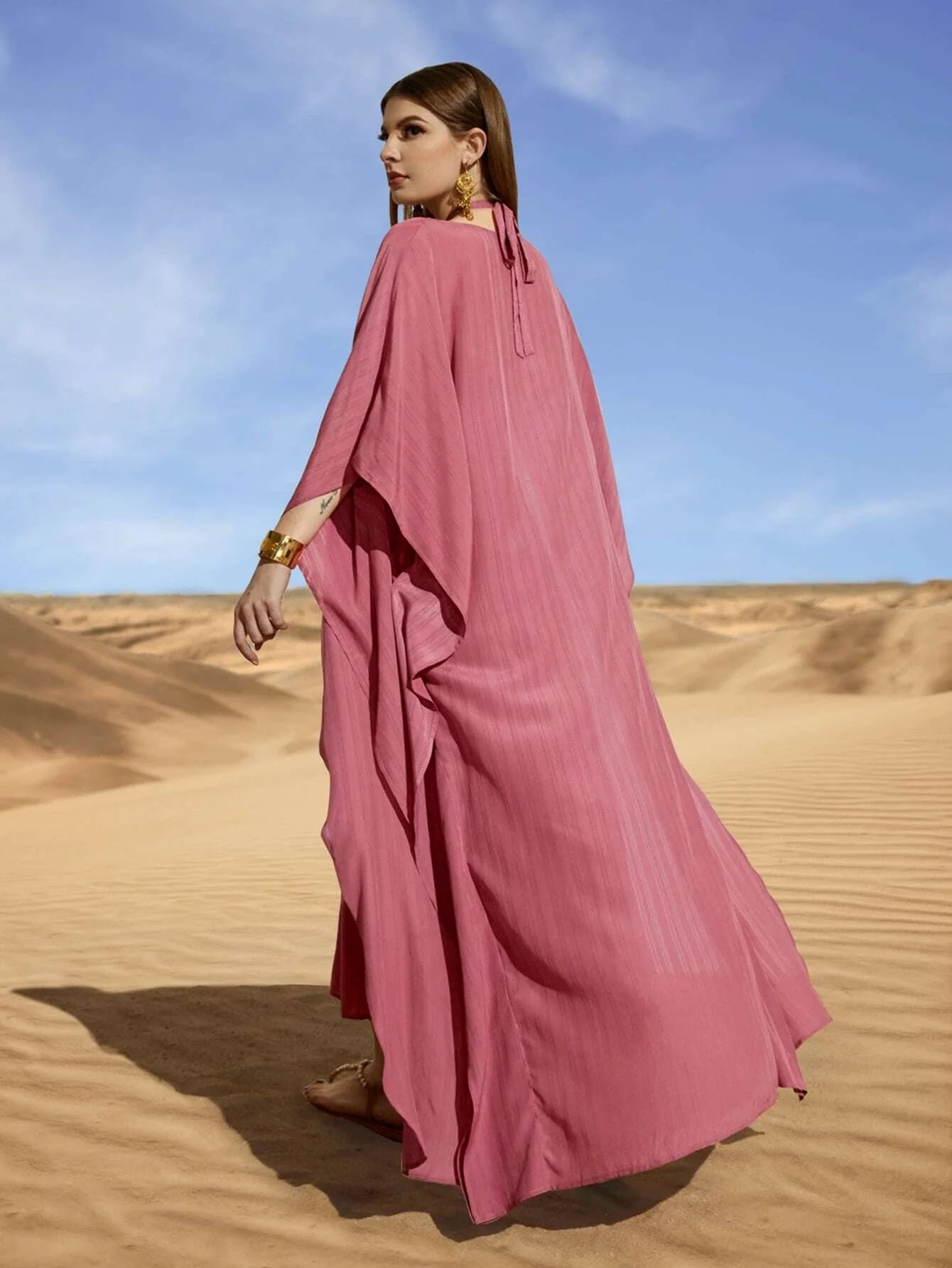 Buy SHEIN Najma Batwing Sleeve Open Front Coat & Tie Back Dress in Pakistan