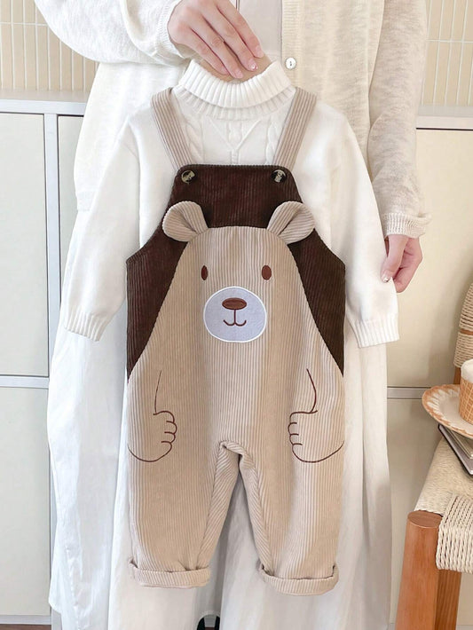 Buy SHEIN Newborn Baby Boy Cartoon Bear Embroidered Contrast Color Bib & Pants Romper in Pakistan