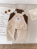 Buy SHEIN Newborn Baby Boy Cartoon Bear Embroidered Contrast Color Bib & Pants Romper in Pakistan