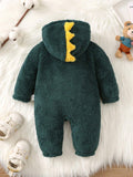 Buy SHEIN Newborn Baby Boys Autumn Winter Hooded Horn Shaped Zipper Front Long Sleeve Fleece Romper in Pakistan