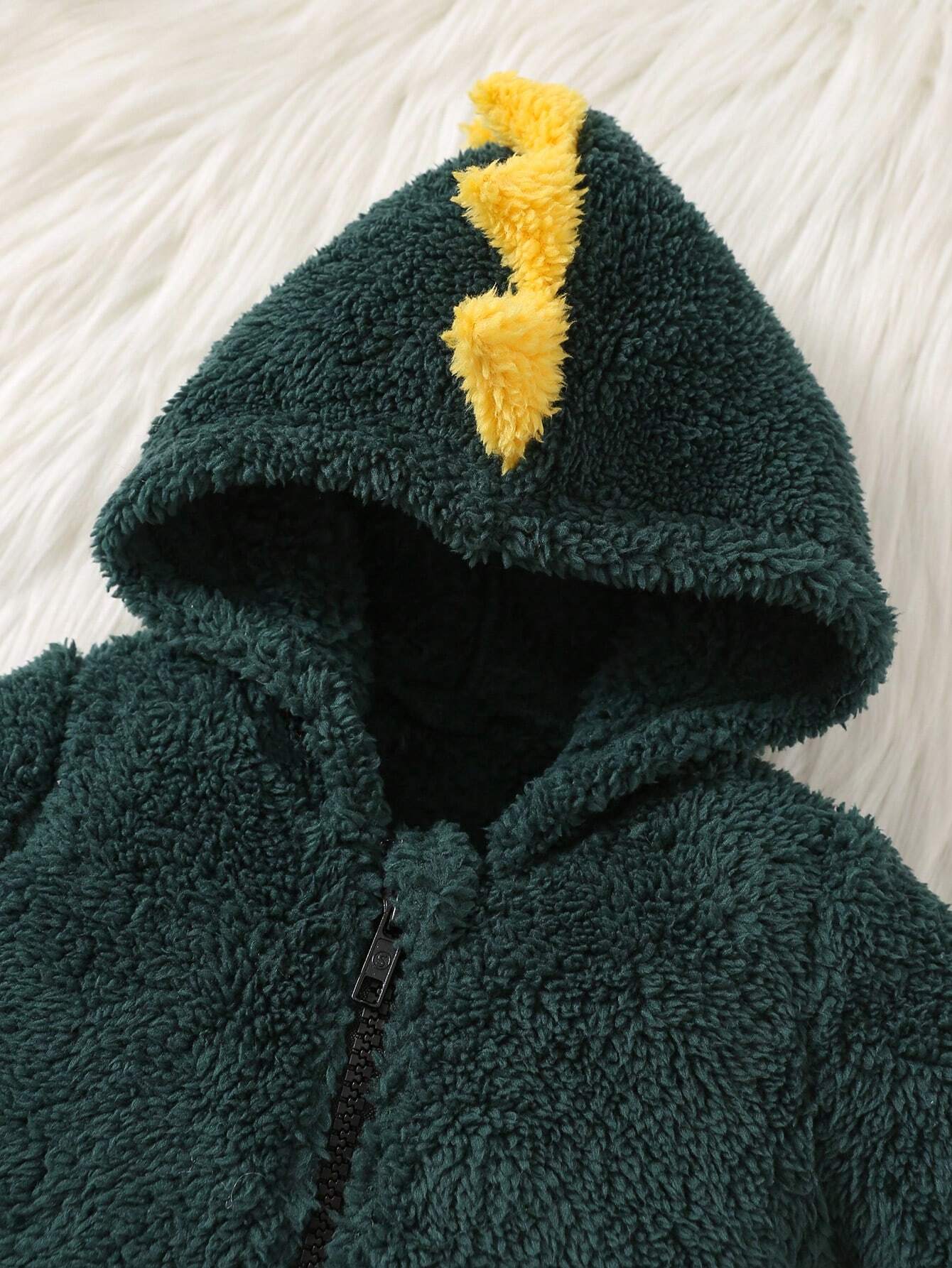 Buy SHEIN Newborn Baby Boys Autumn Winter Hooded Horn Shaped Zipper Front Long Sleeve Fleece Romper in Pakistan