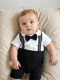Buy SHEIN Newborn Baby Boys Romper, Collared Front-Open 2 In 1 Design, Fashionable And Elegant, Bowknot Accent, Gentlemanly Style, Sophisticated And Handsome, Minimalist Design, Suitable For Daily Wear And Photography, All Season, Infant Baby Boys Clothes in Pakistan