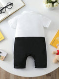 Buy SHEIN Newborn Baby Boys Romper, Collared Front-Open 2 In 1 Design, Fashionable And Elegant, Bowknot Accent, Gentlemanly Style, Sophisticated And Handsome, Minimalist Design, Suitable For Daily Wear And Photography, All Season, Infant Baby Boys Clothes in Pakistan