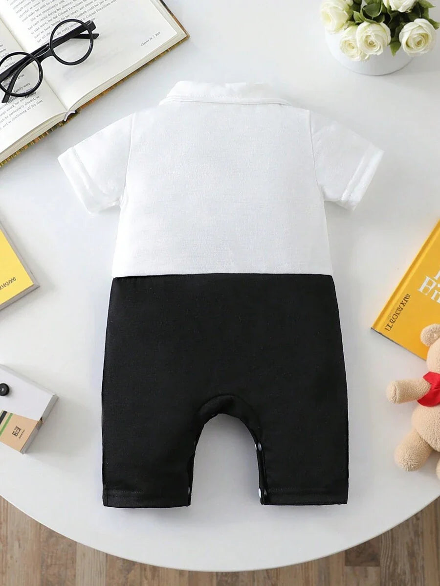 Buy SHEIN Newborn Baby Boys Romper, Collared Front-Open 2 In 1 Design, Fashionable And Elegant, Bowknot Accent, Gentlemanly Style, Sophisticated And Handsome, Minimalist Design, Suitable For Daily Wear And Photography, All Season, Infant Baby Boys Clothes in Pakistan